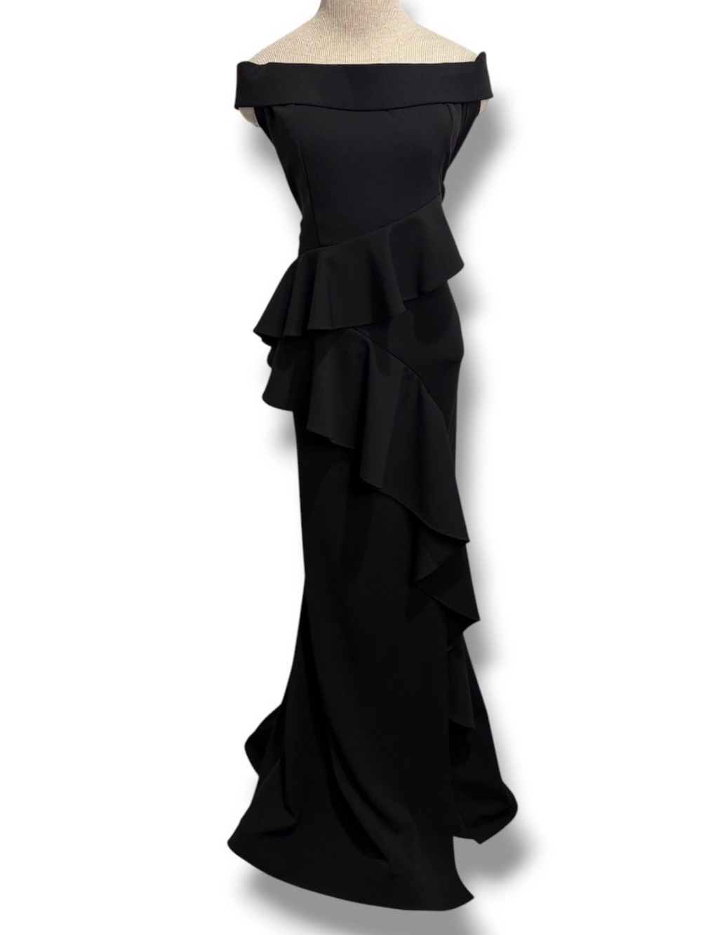 Lenovia Womens Size 16 Dress Off Shoulder Peplum Ruffled Evening Gown All Black
